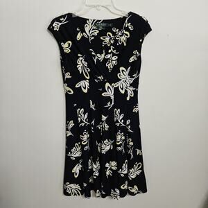 Lauren Ralph Lauren Black Yellow White Whimsical Floral Print Midi Dress Size 4P